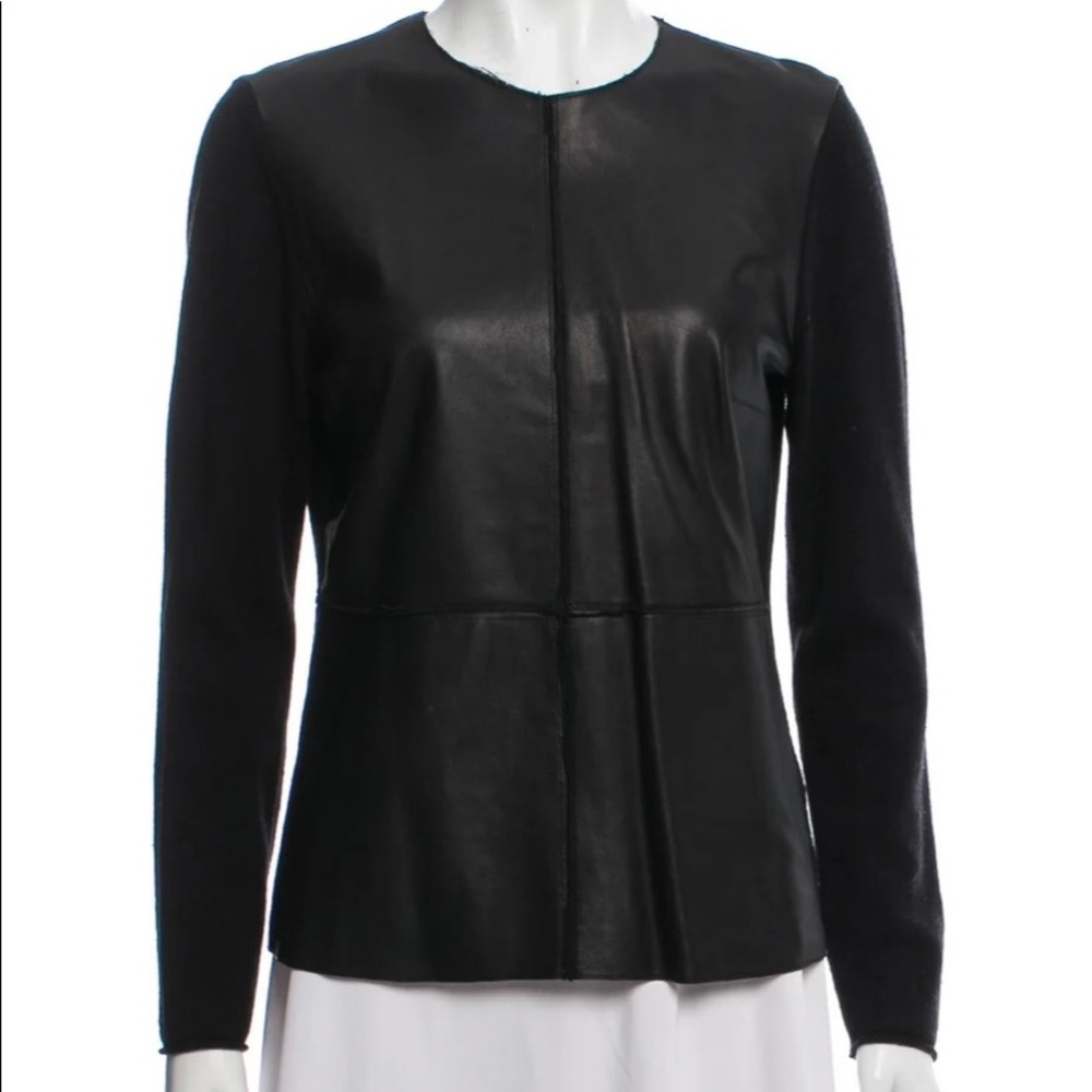 Allude Merino Wool and Leather Crew Neck Sweater